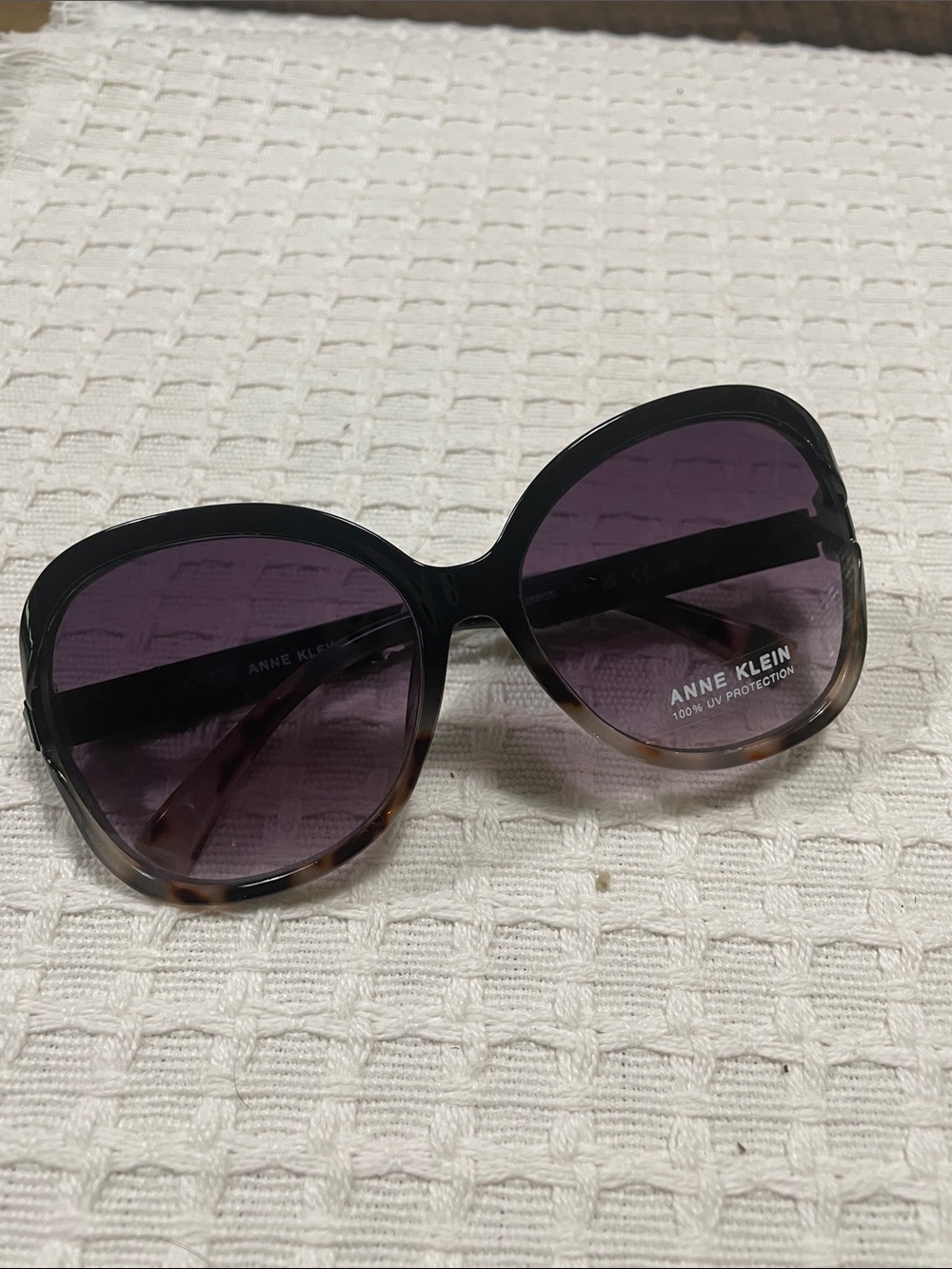 Anne Klein Black-to-Brown Gradient Frame Sunglasses with Purple Gradient Lenses